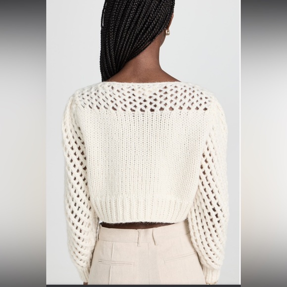 NWT 445 LoveShackFancy Larson Crop Pullover White Antique baby alpaca Size XL - Picture 4 of 14